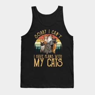 Sorry I Can't I Have Plans With My Cats Retro Style Tank Top